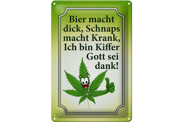 Blechschild Spruch 20x30cm Bier dick Schnaps krank Kiffer