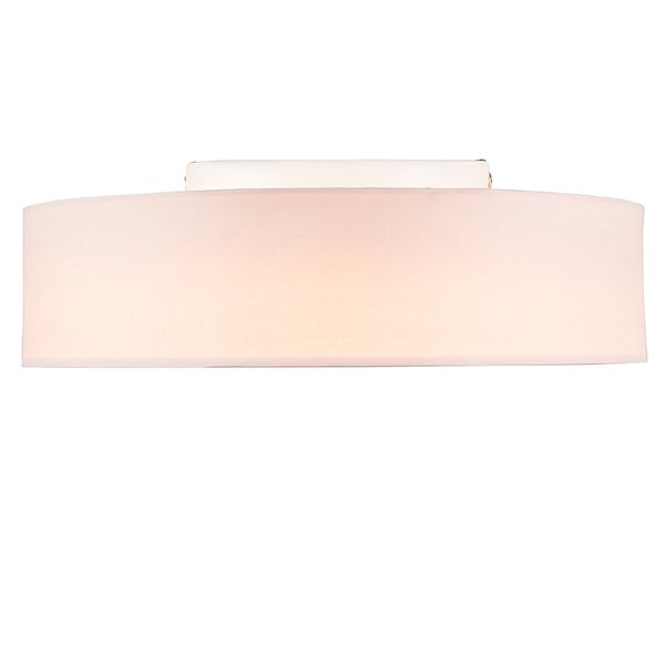 Runde Deckenleuchte mit weißem Textilschirm in Trommelform.