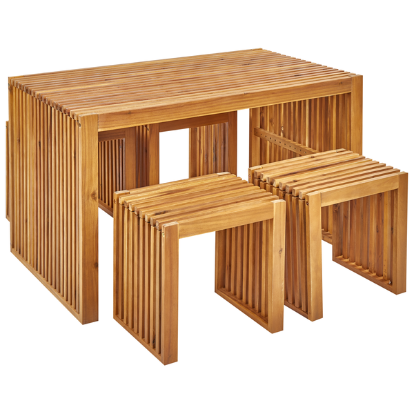 Gartenmöbel Set mit Hockern 4-Sitzer BELLANO Akazienholz Braun