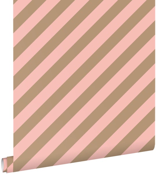 ESTAhome Tapete Streifen Rosa und Beigebraun - 50 x 900 cm - 139955