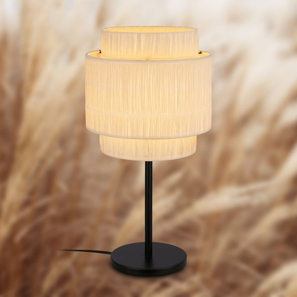Briloner Papper Tischlampe, Bastschirm, Kabelschalter, Boho-Stil, E27 Fassung, Natur, Ø25 x 49,5 cm