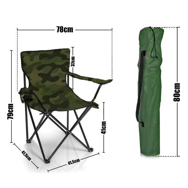 BigDean Faltstuhl TARNMUSTER Camouflage Campingstuhl Anglerstuhl mit Getränkehalter & Tragetasche - Anglersessel klappbar - Klappstuhl Gartenstuhl Faltstuhl Relaxsessel Angelsessel faltbar