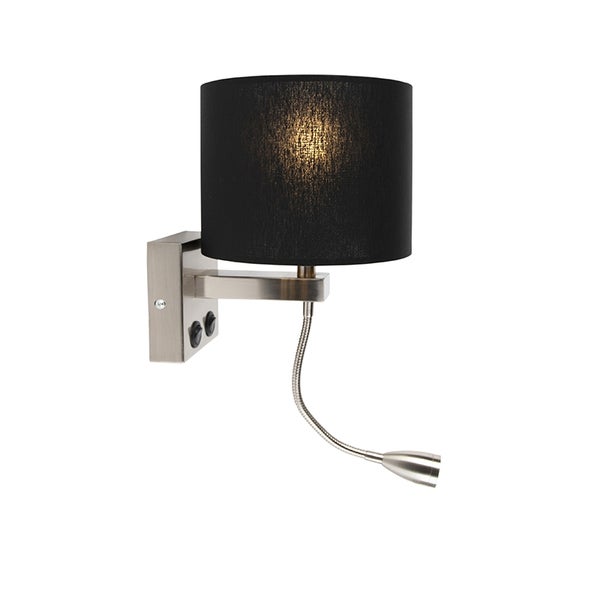Wandleuchte mit Leselampe und schwarzem Lampenschirm