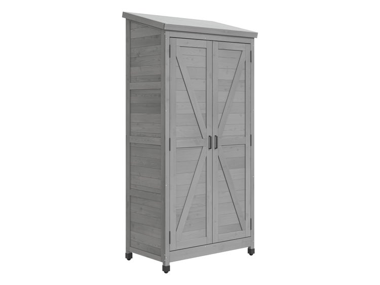 Gartenschrank aus Holz mit Doppeltür und Pultdach, grau