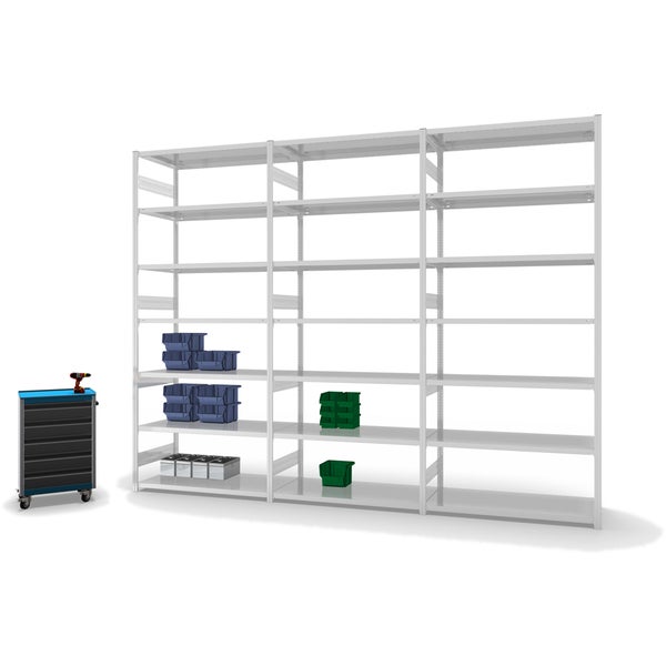 PROREGAL Fachbodenregal Stecksystem T-Profil Heavy-Duty Grundregal HxBxT 300 x 130 x 60 cm 7 Ebenen Fachlast 330 kg Beidseitig Nutzbar Lichtgrau