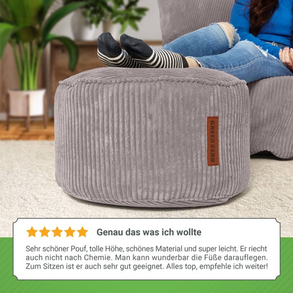 Green Bean Pouf-Kissen 45x25cm mit EPS-Perlen Füllung & Cordstoff Bodenkissen Liegekissen Sitzkissen Sitzhocker Sessel Kinder Erwachsene Stoff Hocker Ablage Grau