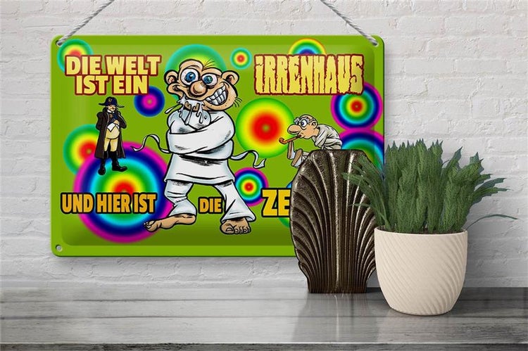 Blechschild Spruch 30x20cm Welt ist Irrenhaus hier ist Zentrale