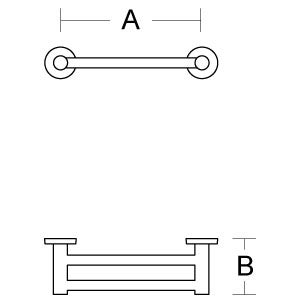 Maßzeichnung eines Griffs mit Angabe der Maße A für die Länge und B für die Tiefe.