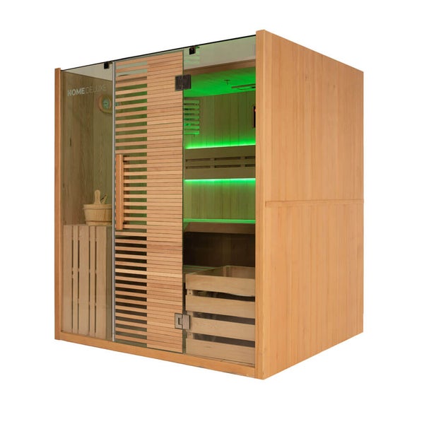 Home Deluxe Infrarotsauna aus Holz mit Glastür und Innenbeleuchtung