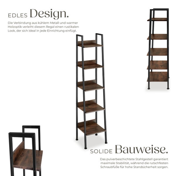 Leiterregal tectake Folkestone inklusive Kippschutz, 35,5 x 31,5 x 170,5 cm Industrial Style Industrial Holz dunkel, rustikal