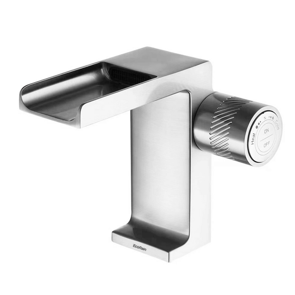 EcoRain 30% Wassersparender Waschtischarmatur mit Wasserfall George - Aus Messing und Keramikscheiben - Universeller Anschluss - Anti-Kratz-Beschichtung - Chrom