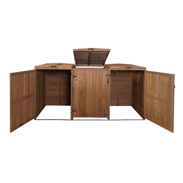 Offene Holz Mülltonnenbox für drei Mülltonnen