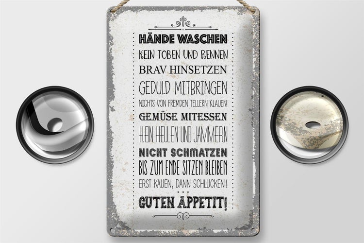 Blechschild Spruch Hände waschen kein toben rennen 20x30cm