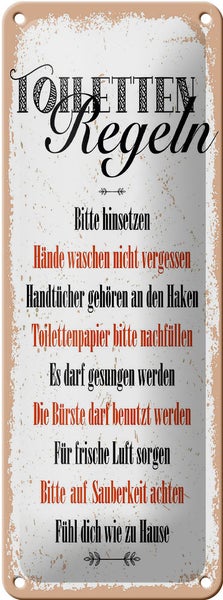 Blechschild Spruch lustig Toiletten Regeln 10x27cm