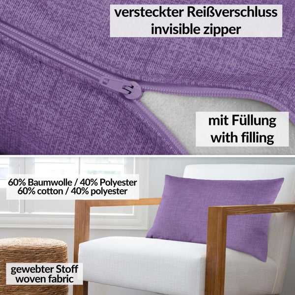 Kissenhülle Leinenoptik 30x50cm mit Füllung Lila