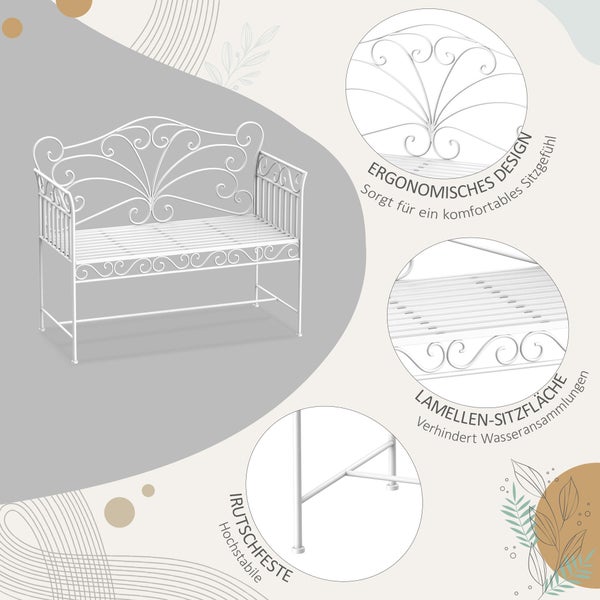 Weiße Gartenbank mit ergonomischem Design und Lamellen Sitzfläche