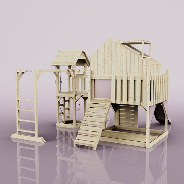 Holzspielhaus mit Rutsche, Leiter und Sandkasten für den Garten