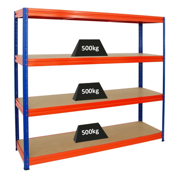 PROREGAL Schwerlastregal Dino HxBxT 180 x 200 x 60 cm Fachlast 500 kg Blau/Orange