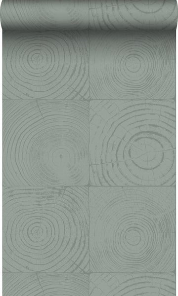 Origin Wallcoverings Tapete Querschnitte von Baumstämmen Lagunengrün - 53 cm x 10,05 m - 347547