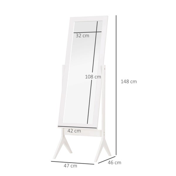HOMCOM Standspiegel Ganzkörperspiegel Schminkspiegel Erhöhte Füße Pflegeleicht MDF Weiß 47 x 46 x 148 cm