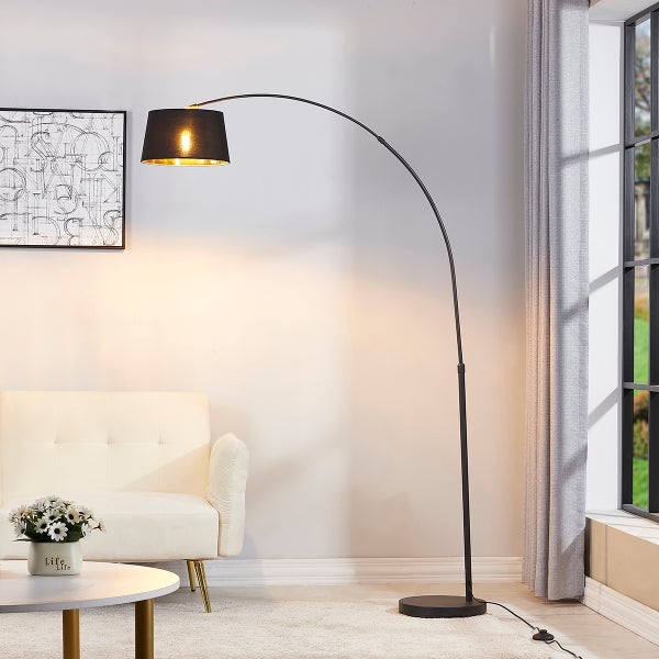 Moderne Bogenlampe schwarz mit gold - Arc Basic