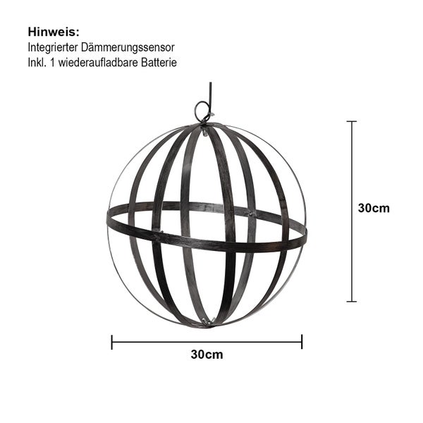 Dekorative Hängeleuchte aus Metall mit 30 Zentimeter Durchmesser für den Außenbereich