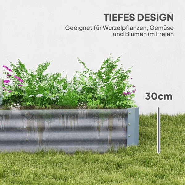 Outsunny Hochbeet aus Stahl, Wetterbeständig Pflanzbeet mit Anti-Schnittkante Frühbeet Gartenbeet rostfrei Pflanzkasten Pflanzkübel 240 x 120 x 30 cm für Garten Balkon, Gemüsebeet für Blumen, Gemüse