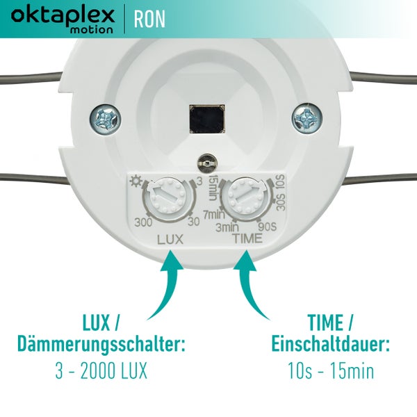 Oktaplex Ron Einbau-Bewegungsmelder 360 Grad 8m Innen 3-Draht LED geeignet