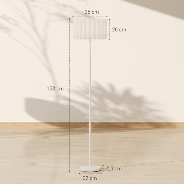 Stehleuchte mit den Maßen 153 cm Höhe, 35 cm Lampenschirmbreite, 20 cm Lampenschirmhöhe und 2,5 cm Fußhöhe