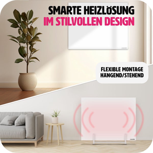 Infrarotheizung tectake  einfache Wand- oder Deckenmontage, inklusive Ständer rahmenlos mit Thermostat weiß