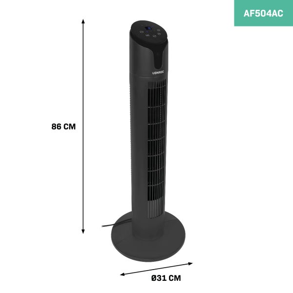 VONROC Hochwertiger Turmventilator – 86 cm – Inklusive Fernbedienung – 3 Geschwindigkeitsstufen – Schwenkfunktion – 15-Stunden-Timer – Schwarz