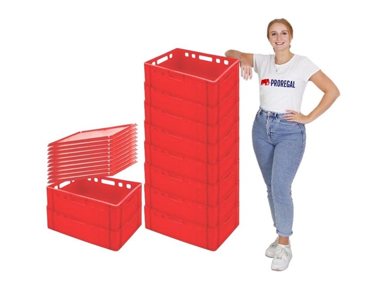 PROREGAL Eurobehälter Fleischerkasten E2 mit Auflagedeckel HxBxT 20 x 40 x 60 cm 41 Liter Rot Fleischerkiste Fleischkiste Metzgerkiste