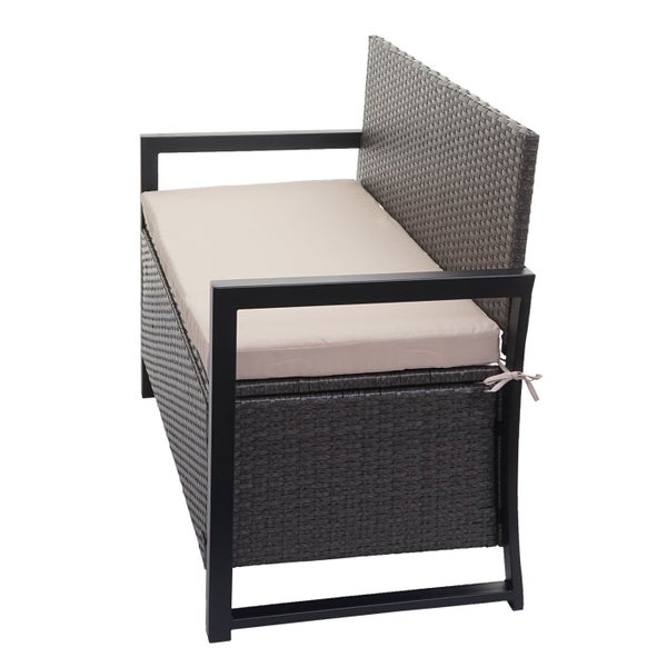 Gartenbank aus Polyrattan mit Sitzkissen und Metallgestell, Zweisitzer für Garten, Balkon und Terrasse.