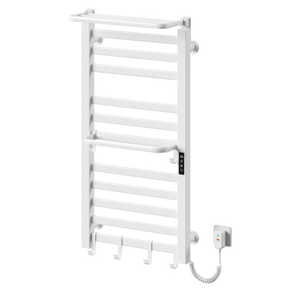EMKE Handtuchwärmer elektrisch 1000 x 500 mm Hochglanz Weiß WLAN Steuerung Touchdisplay Regal Haken IPX5 280W