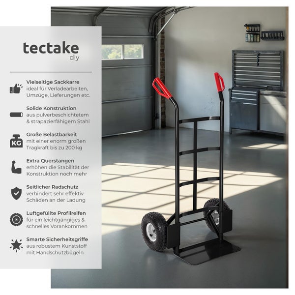 Sackkarre tectake  Belastbarkeit 200 kg mit Stahlrahmen schwarz