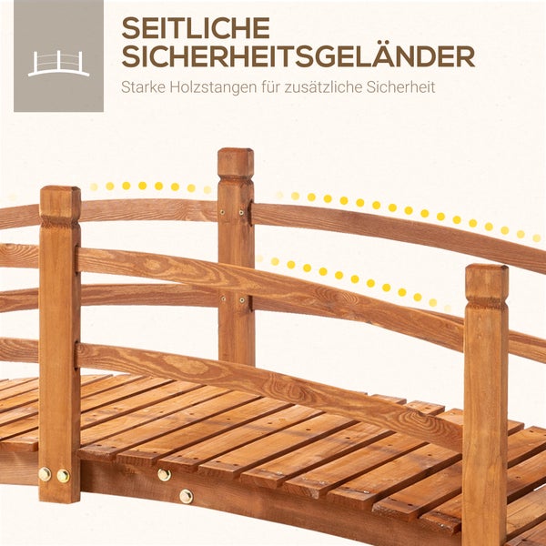 Outsunny Gartenbrücke 1,85 m Holzbrücke begehbar Holzsteg Teichbrücke Zierbrücke mit Geländer bis 200 kg Massivholz Orange