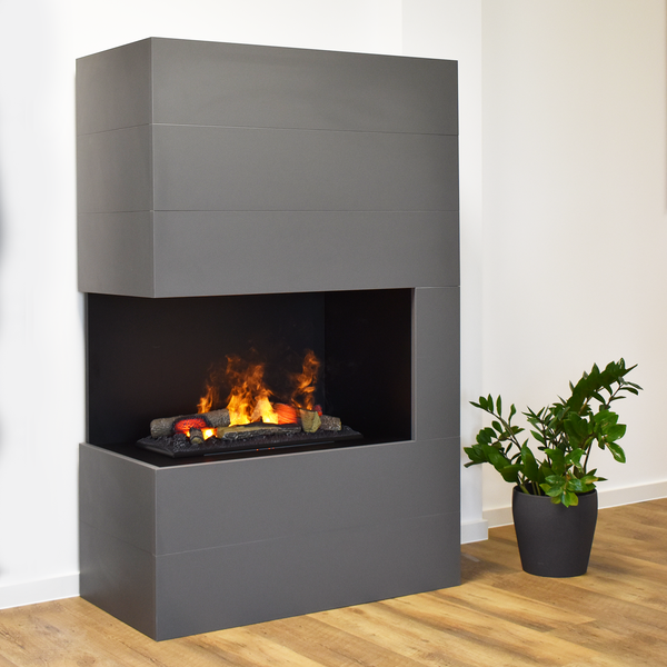 GLOW FIRE Elektrokamin 'Tucholsky Left Corner' | Wasserdampf Kamin mit OMC 600 inkl. Holz in schwarz | HxBxT: 140x90x45 cm