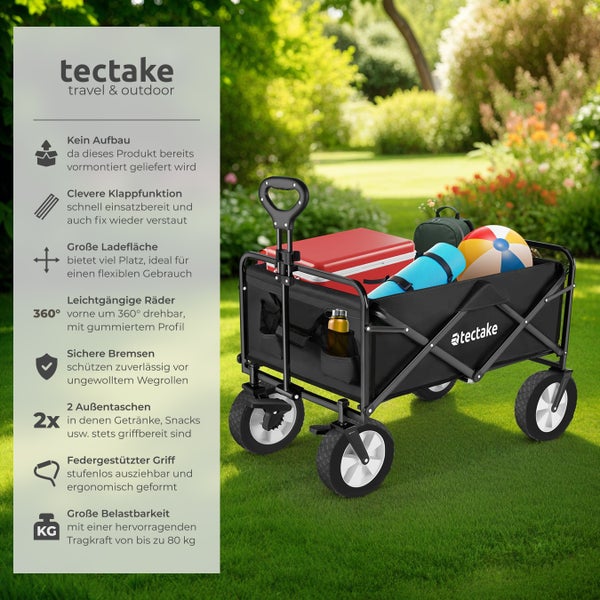 Bollerwagen tectake Leon inklusive Tragetasche, Belastbarkeit 80 kg faltbar schwarz