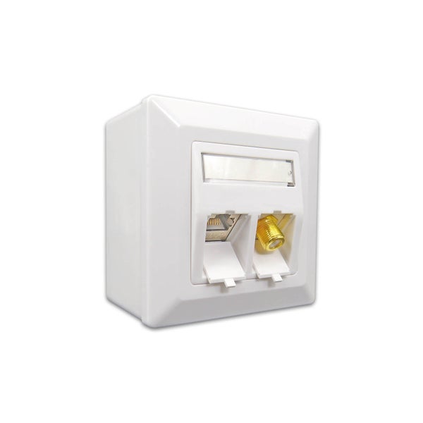 ProfiPatch Keystone Netzwerkdose LAN Dose Cat6A 500MHz Aufputz und Unterputz 1x RJ45 Port Anschluss + 1x F-Verbinder POE CAT7,CAT6A,CAT6,CAT5 geschirmt weiß