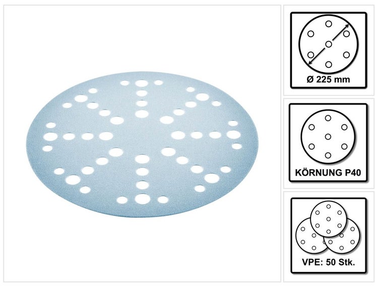 Festool STF D225/128 Schleifscheibe Granat P40 225 mm 50 Stk. ( 2x 205653 ) für Langhalsschleifer PLANEX