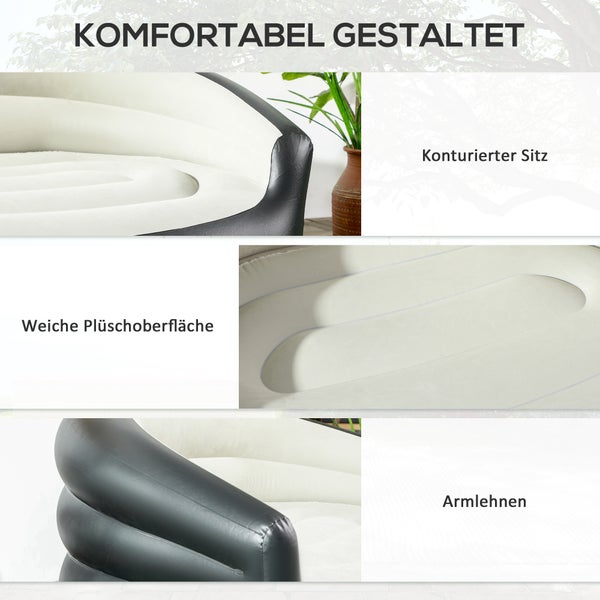 Outsunny Aufblasbares Sofa, Aufblasbare Couch mit weichem Plüsch Luftsofa für 2 Personen, für Indoor, Outdoor, Hellgrau, 125 x 100 x 87 cm