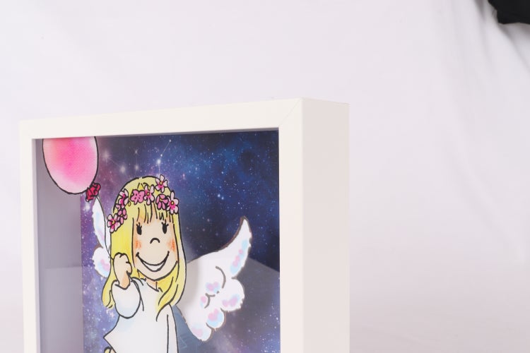 3D Bild mit Wackelflügeln | Solarbetrieben | Engel | Schutzengel | Bild | Kinderzimmer | Format: 27x27 cm | Schutzengel Pink