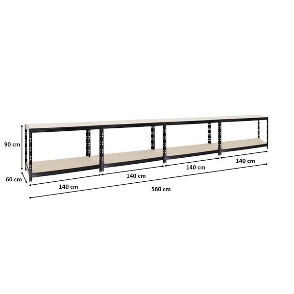 PROREGAL Mega Deal 4x Werkbank Tiger HxBxT 90 x 140 x 60 cm Fachlast 300 kg Schwarz