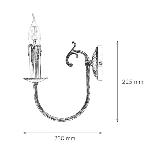 Wandleuchte mit den Maßen 225 mm Höhe und 230 mm Breite.