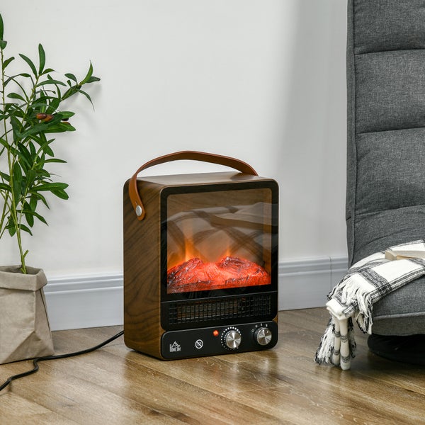 HOMCOM Elektrokamin mit Flammeneffekt, Griff, 750/1500W, mit Überhitzungsschutz für Wohnzimmer & Innenräume, 35L x 26B x 33,5H cm, ABS, PC, Stahl, gehärtetes Glas, Gelb+Grün
