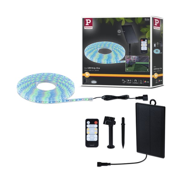 LED-Lichterkette mit Solarpanel, Erdspieß und Fernbedienung