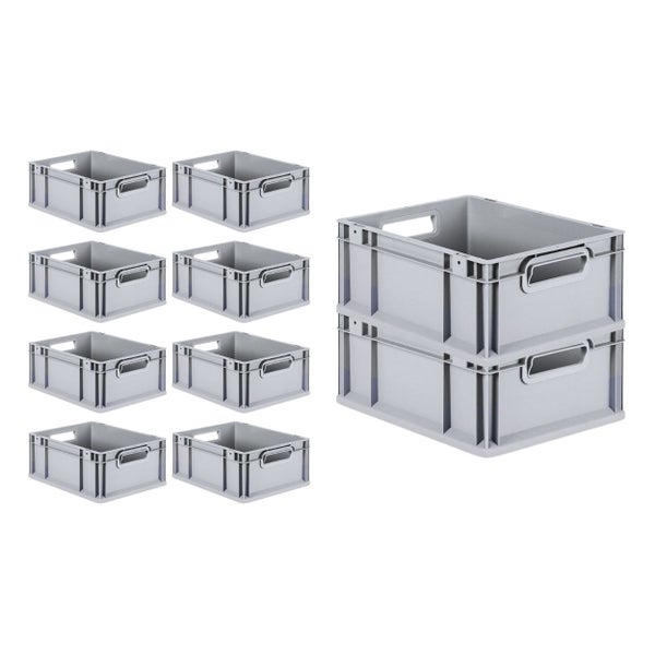 PROREGAL SuperSparSet 10x Eurobox NextGen Grip mit Scharnierdeckel und Blauen Schiebeschnappverschlüssen HxBxT 17 x 30 x 40 cm 16 Liter Griffe