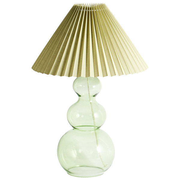 Tischleuchte mit plissiertem Lampenschirm und Glasfuß