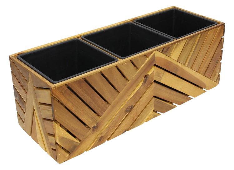 FRANK FLECHTWAREN|Pflanzkasten Recycling Wood, 82 x 29 x 29 cm, Einsatz 26 x 26 x 24 cm, HOLZ, KUNSTSTOFF