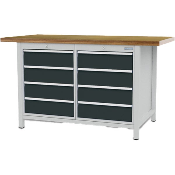 Werkbank mit Holzplatte und Schubladen